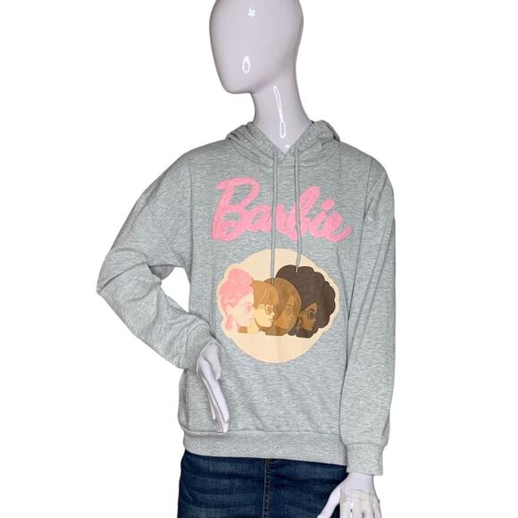 Barbie NWT Hoodie Gray Side Pockets Pullover Barbie Embroidered Size M - Picture 2 of 11